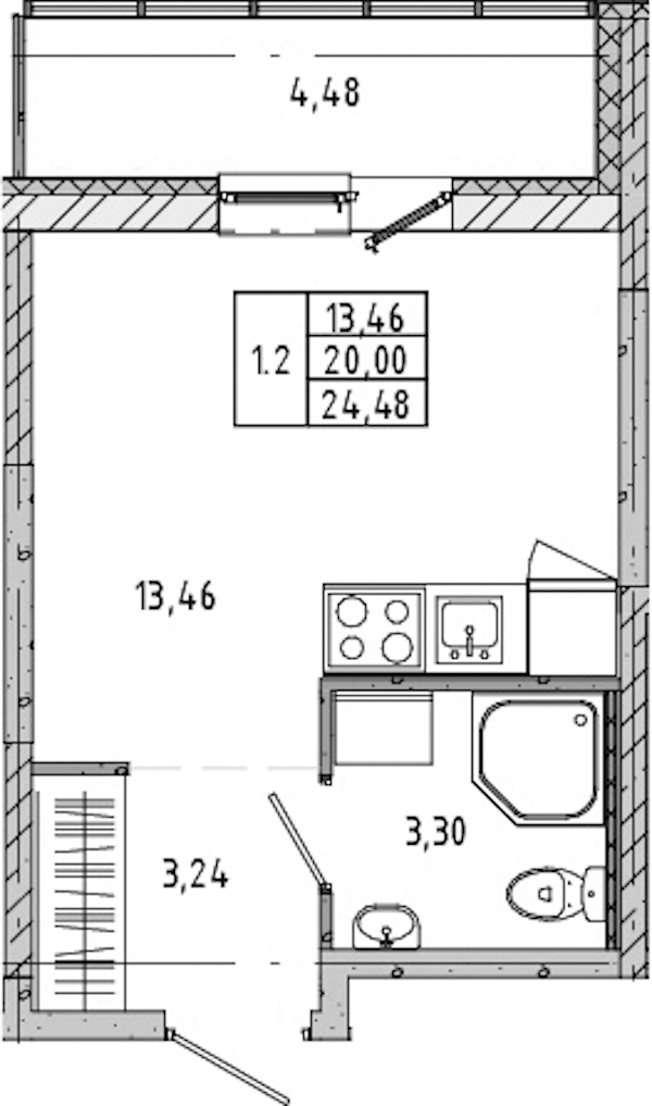 Квартира студия 20.52 м², 14/21 эт., ЖК «Новые горизонты 2»
